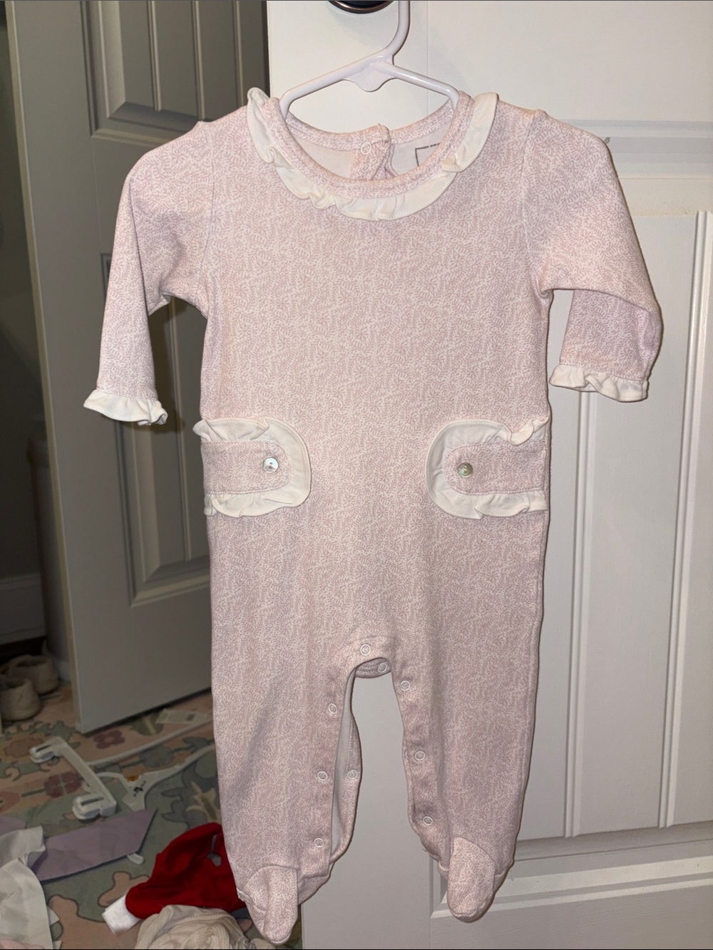 Pink Ruffle-Trim Footed One-Piece for Baby